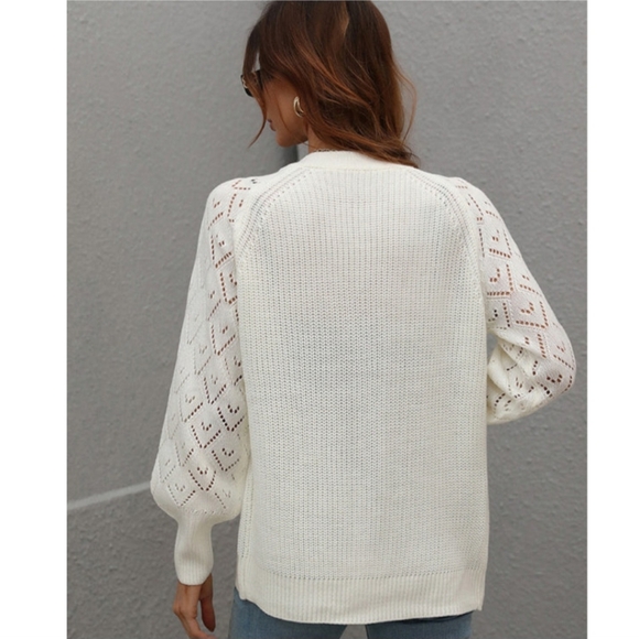 Long Sleeves White Knit Cardigan Oversized Sweater - Picture 3 of 12